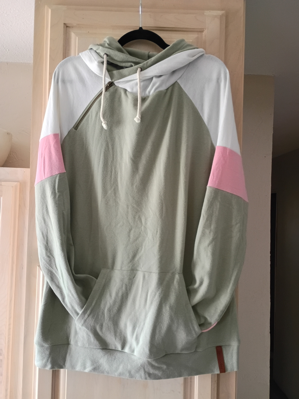 AMPERSAND AVE Sage Green, White & Pink Colorblock Hoodie